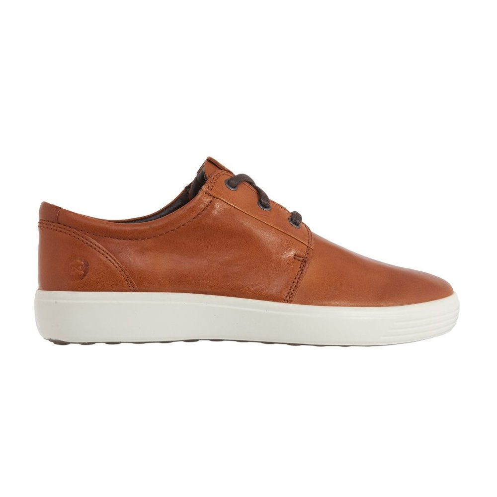 Ecco Men's Soft 7 Plain Toe Sneaker Lace Up Leather Comfort Oxford Shoe Cognac - Picture 6 of 9